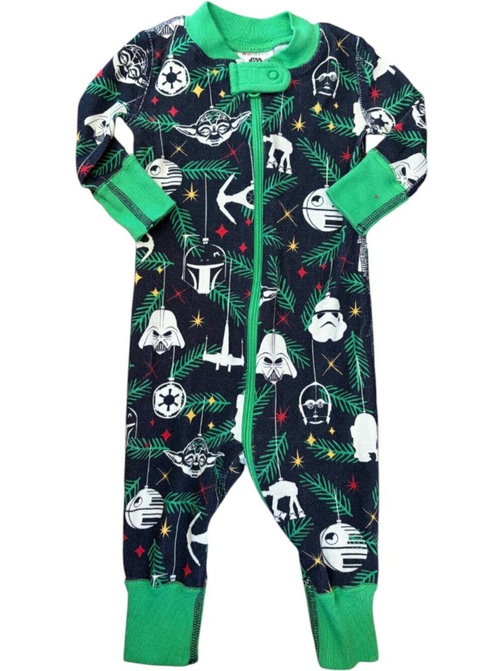 Hanna Andersson 0-3 Month 50 cm Pajamas Zipper Star Wars Navy Green Christmas